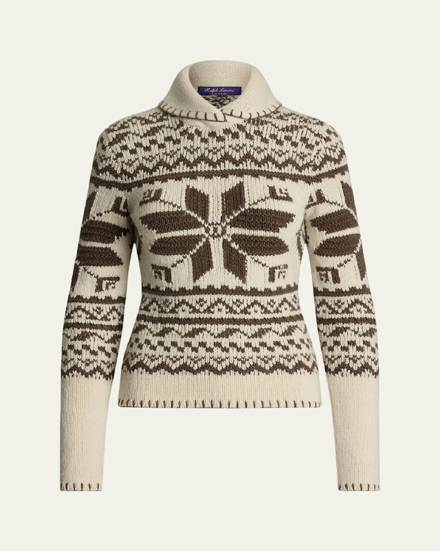 Hand-Knit Cashmere Shawl-Collar Sweater